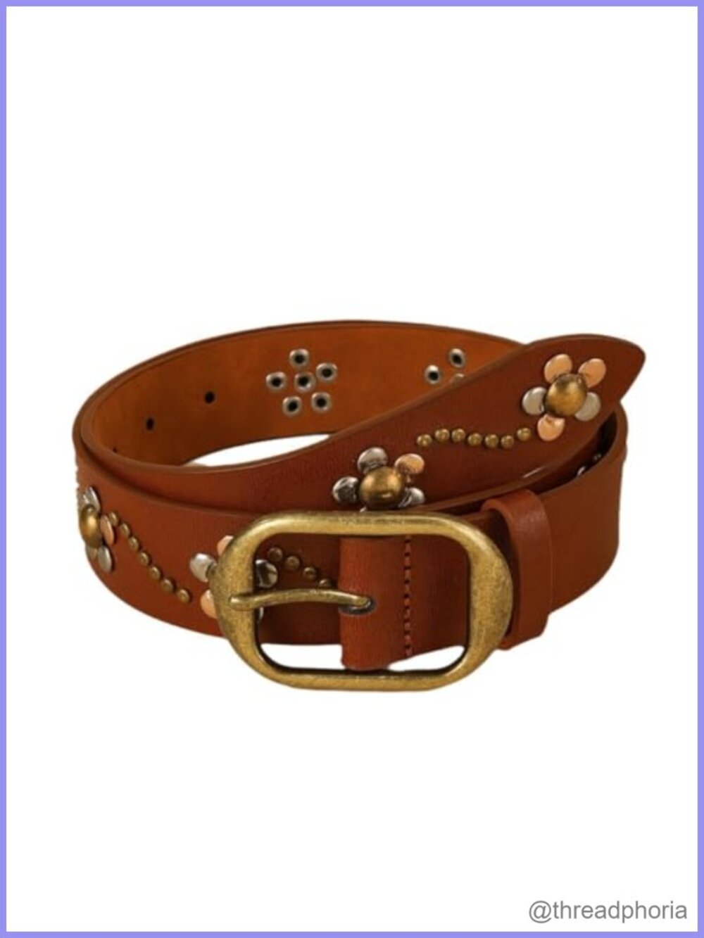 Punk Studded Flowers PU Leather Waist Belt Metal Buckle Western Cowboy Cowgirl